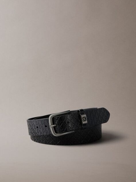 Black Leather Emblem Keeper Rounded Buckle Belt  Men