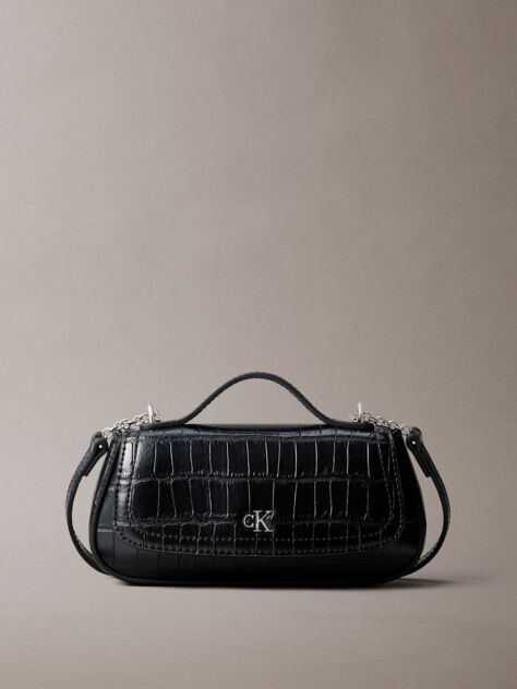 Black Croco-Effect Monogram Plaque Shoulder Bag  Women