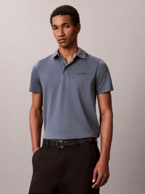 Blue Slim Cotton Badge Polo Shirt  Men