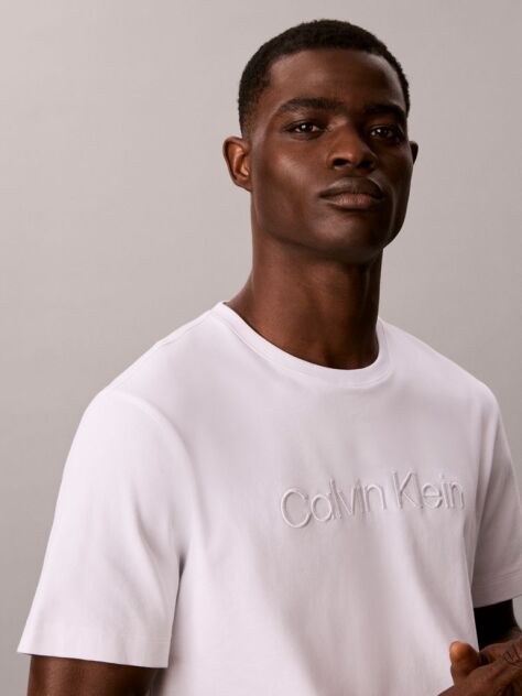 White Logo Embroidery Silky Interlock Knit T-Shirt  Men