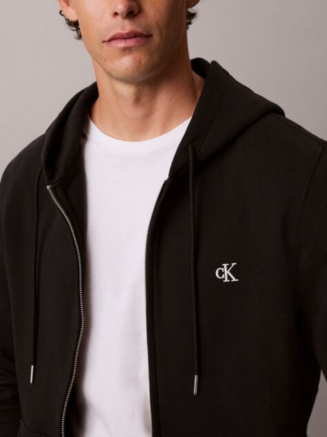 Μαύρο Hoodie Με Φερμουάρ Με Σουέτ Υφή Και Τονικό Μονογράμμα  Άνδρας