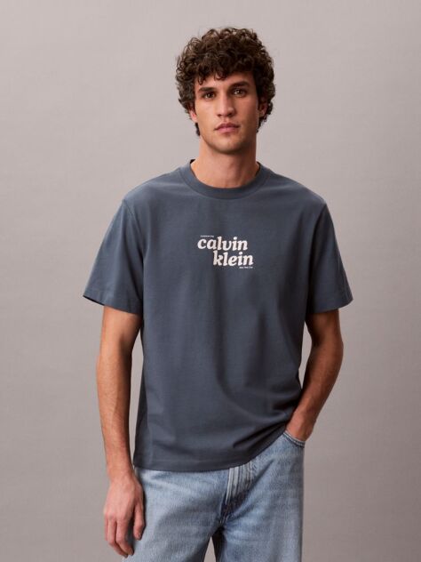 Μπλε Άνετο T-Shirt Με Λογότυπο  Άνδρας
