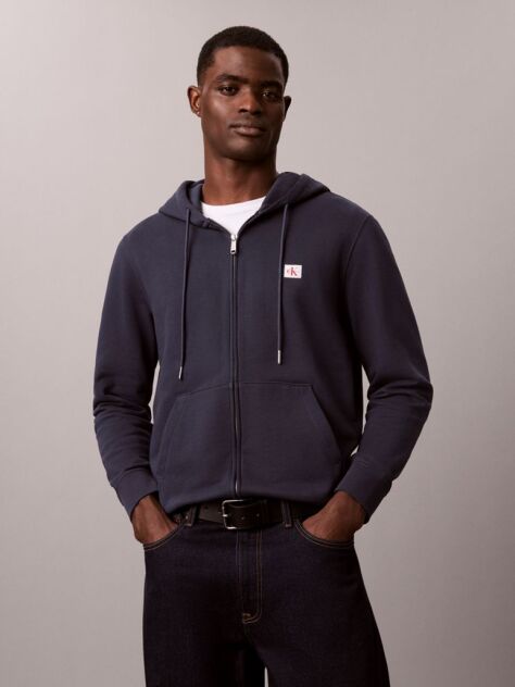Μπλε Hoodie Με Φερμουάρ Και Σουέτ Υφή  Άνδρας