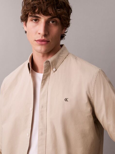 Beige Solid Classic Oxford Button-Down Shirt  Men