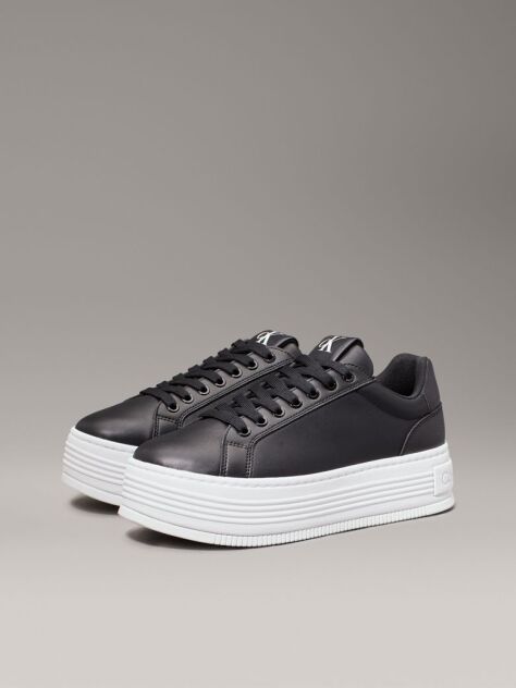 Black Leather Platform Trainers  Women