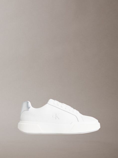 White Leather Silver Tab Chunky Trainers  Women