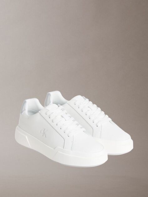 White Leather Silver Tab Chunky Trainers  Women