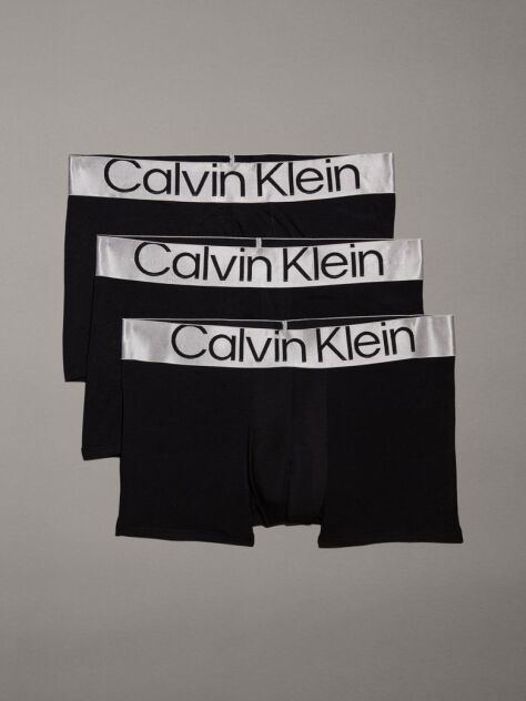 Black 3 Pack Trunks - Steel Cotton  Men