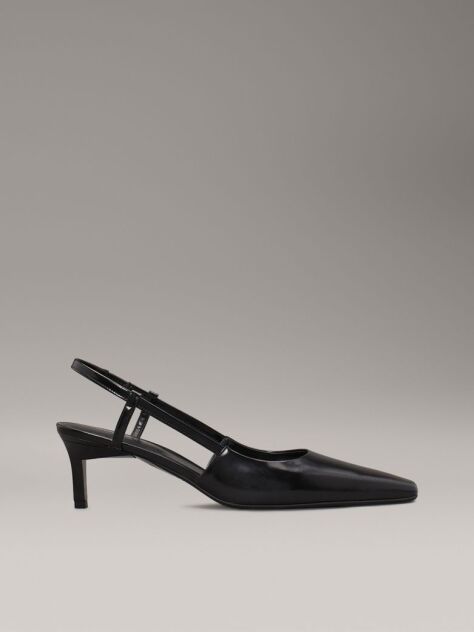 Black Leather Square Toe Slingback Pumps  Women