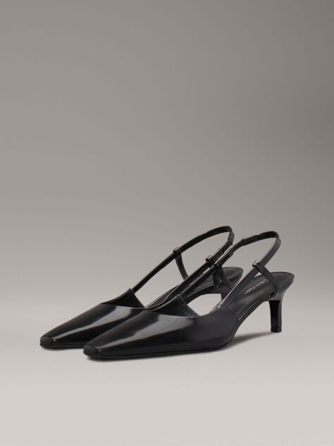Black Leather Square Toe Slingback Pumps  Women