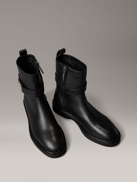 Black Leather Signature Logo Ankle Boots  Women