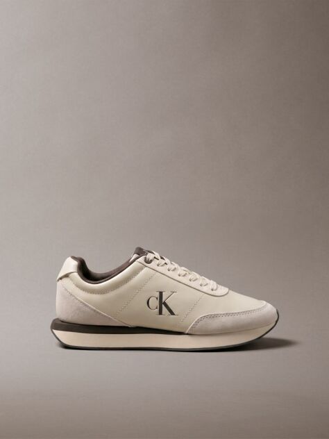 Μπεζ Δερμάτινα Sneakers Runner Με Signature Λογότυπο  Γυναίκα