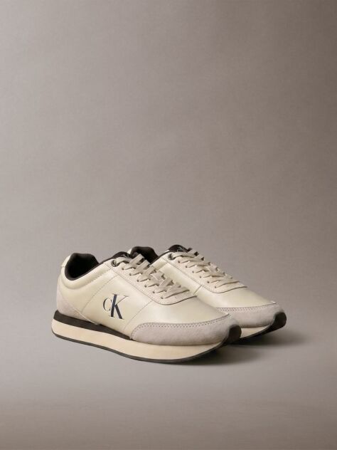 Μπεζ Δερμάτινα Sneakers Runner Με Signature Λογότυπο  Γυναίκα