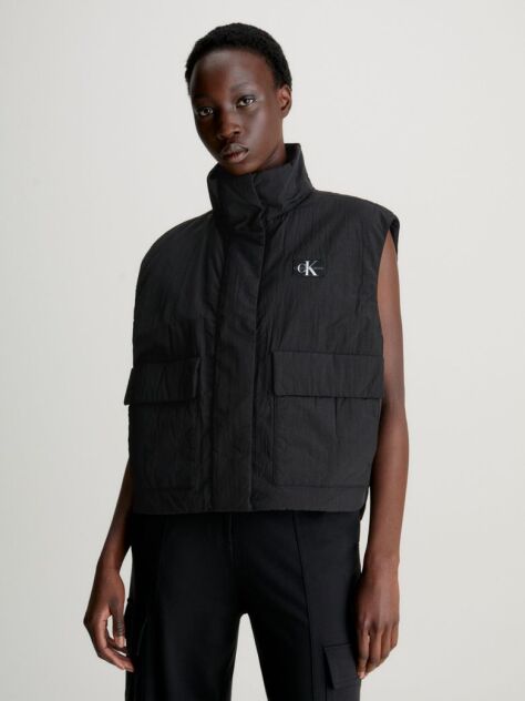 Black Relaxed Padded Nylon Vest  Women