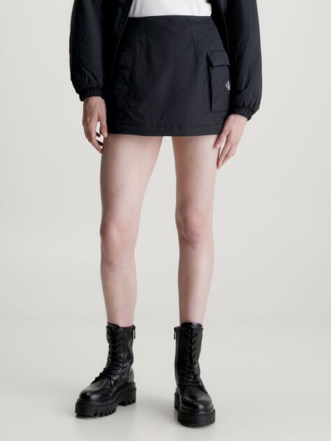 Black Padded Nylon Cargo Mini Skirt  Women