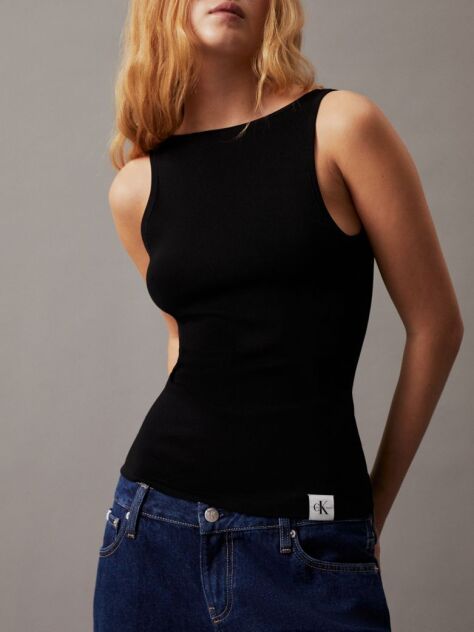 Black Slim Knit Open Back Tank Top  Women