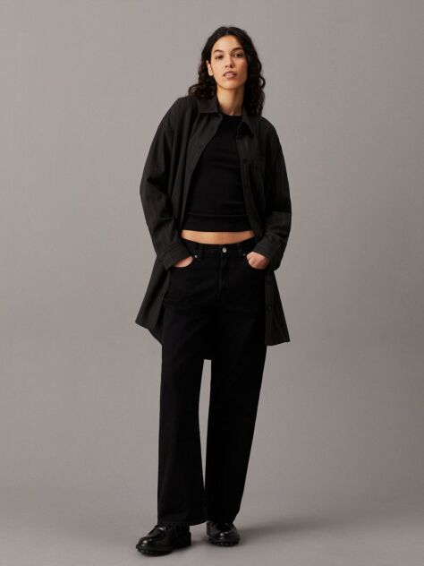 Black Soft Crepe Pinstripe Shirt Dress  Women