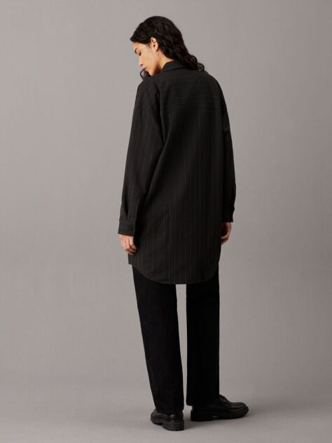 Black Soft Crepe Pinstripe Shirt Dress  Women