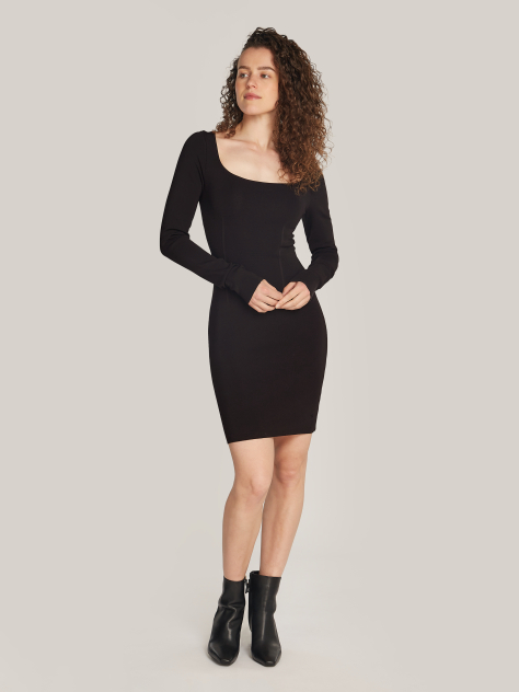 Black Sculpted Long-Sleeved Sweater Dress  Women