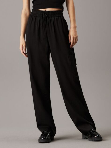 Black Satin Utility Cargo Pants  Women