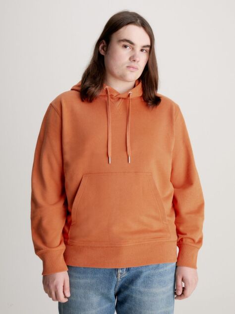 Orange Cotton Badge Hoodie  Men