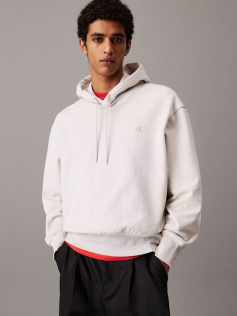 Beige Cotton Terry Hoodie  Men