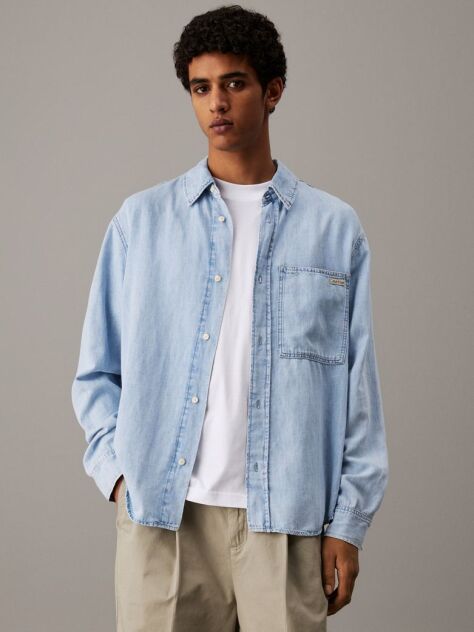 Denim Relaxed Cotton Linen Denim Shirt  Men