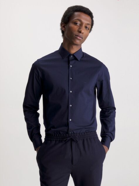 Blue Slim Poplin Dress Shirt  Men
