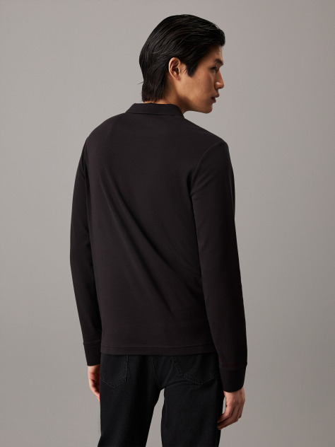 Black Slim Long Sleeve Polo Shirt  Men