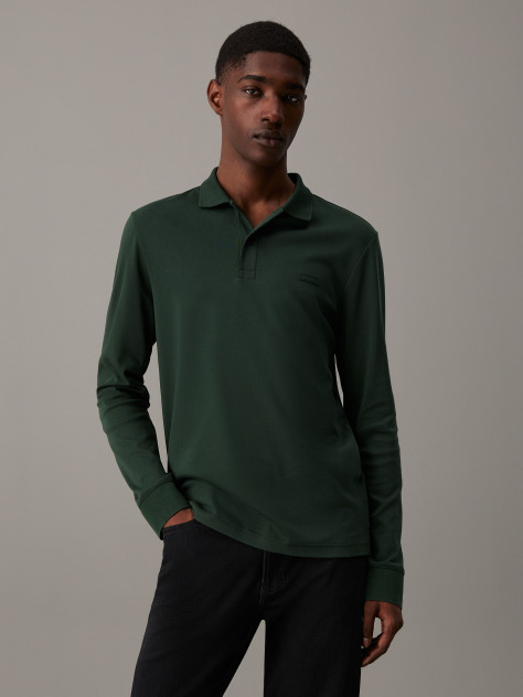 Green Slim Long Sleeve Polo Shirt  Men