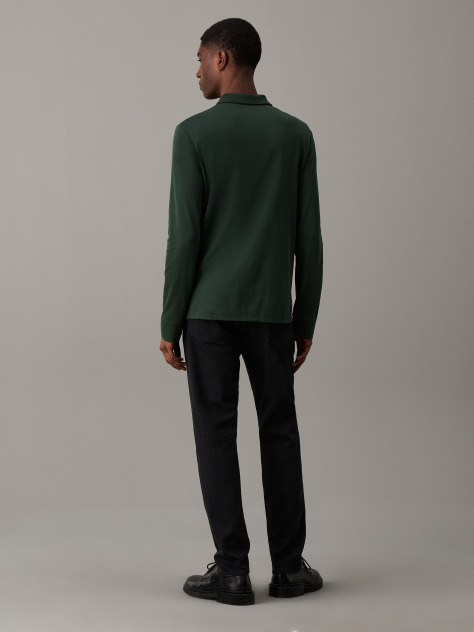 Green Slim Long Sleeve Polo Shirt  Men