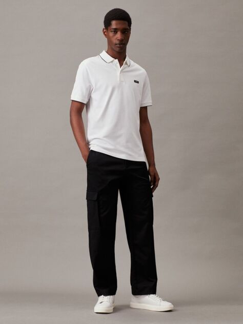 White Slim Piqué Tipping Polo Shirt  Men
