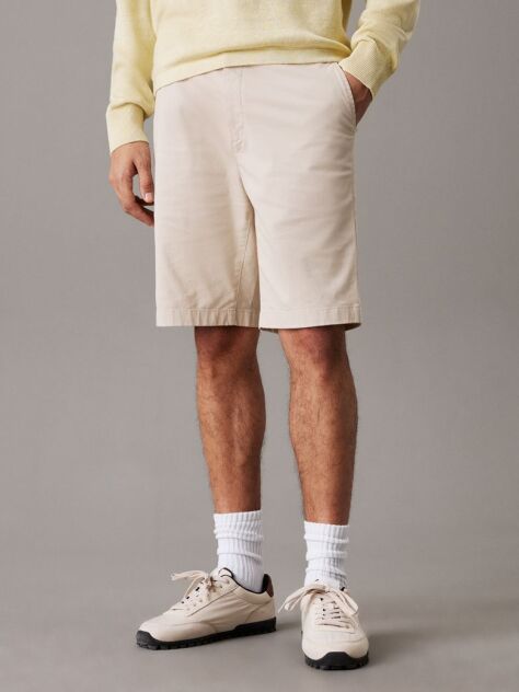 Beige Straight Twill Chino Shorts  Men
