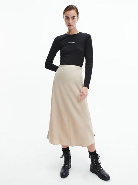 Beige Recycled Polyester Slip Skirt  Women