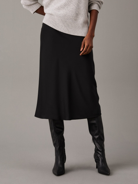 Black Slim Crepe Midi Skirt  Women