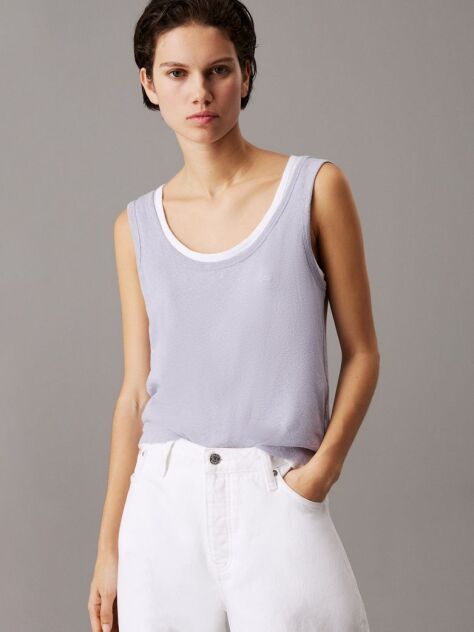 Grey Slim Linen Jersey Tank Top  Women