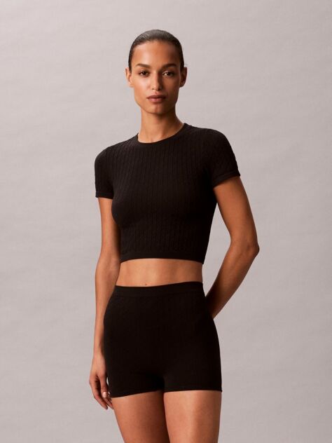 Black Rib Emblem Seamless Pyjama Shorts  Women
