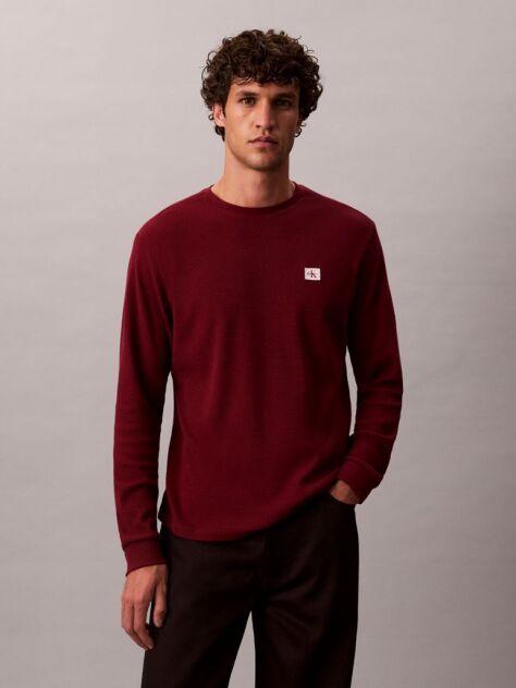 Red Long Sleeve Waffle T-shirt  Men