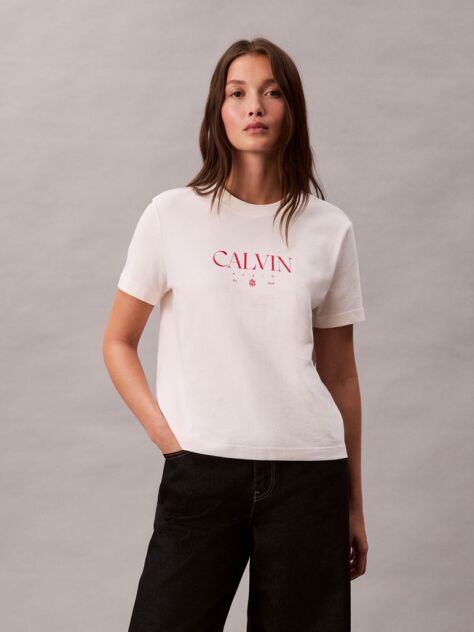 White Logo Graphic Slim T-Shirt  Women