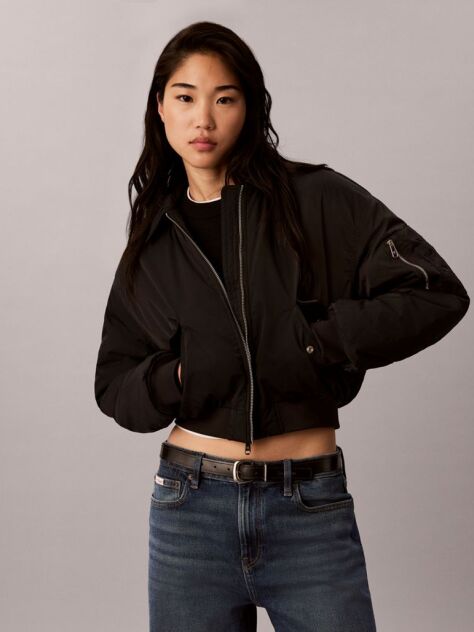 Black Lightly Padded Short Bomber Jacket  Women