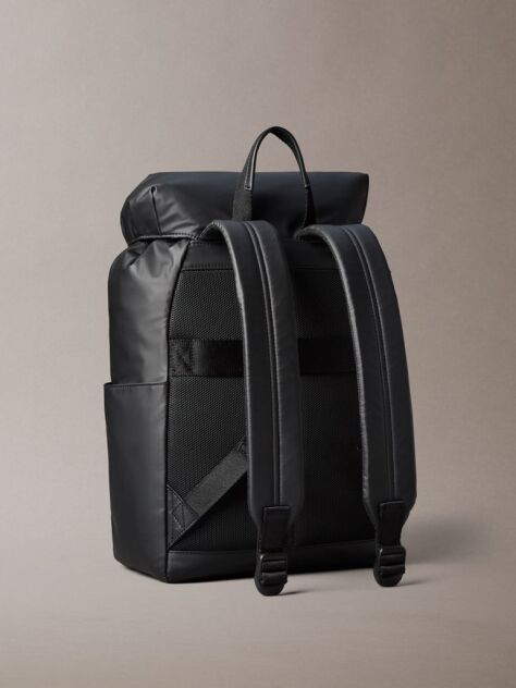 Black Water-Repellent Flap Backpack  Men