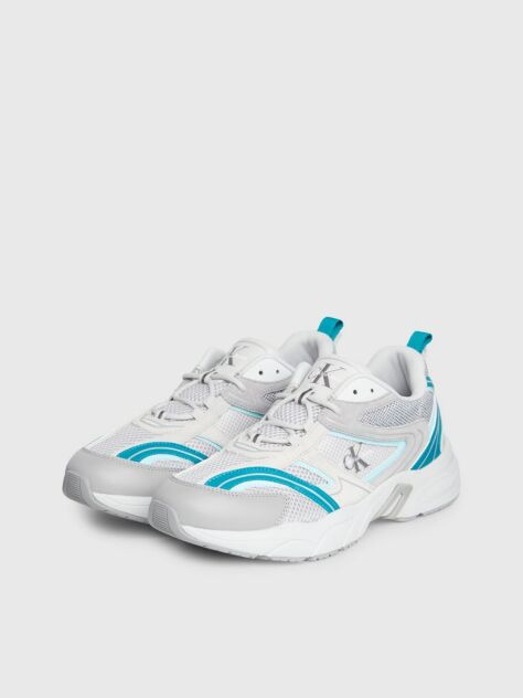 White Leather And Recycled Mesh Trainers  Men