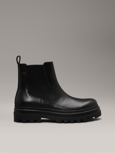 Black Leather Lug Chelsea Boots  Men