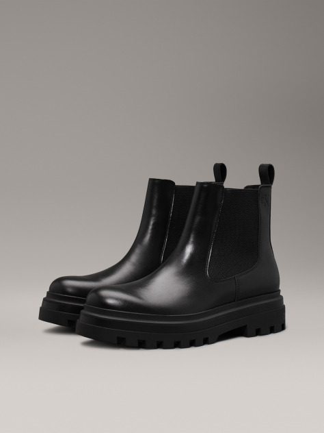 Black Leather Lug Chelsea Boots  Men