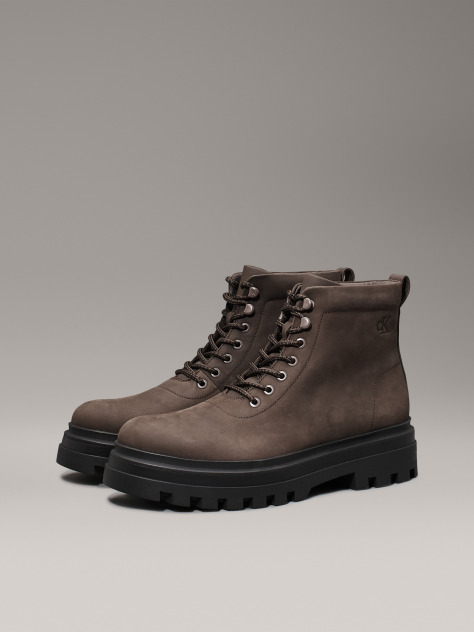 Black Leather Winter Lug Boots  Men