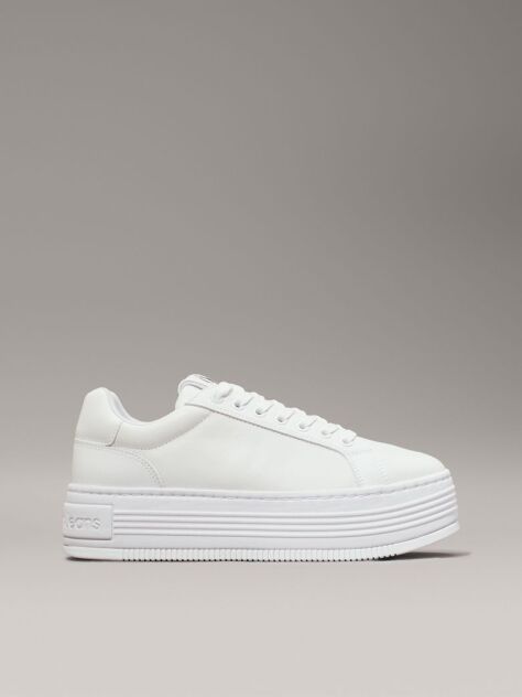 White Leather Platform Trainers  Women