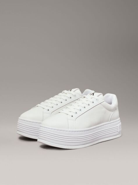 White Leather Platform Trainers  Women