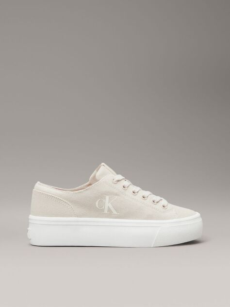 Beige Canvas Platform Sneakers  Women