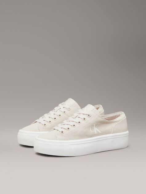 Beige Canvas Platform Sneakers  Women