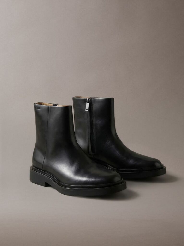 Black Leather Zip Ankle Boots  Men